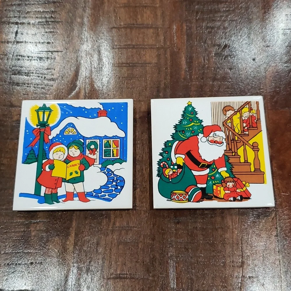 Vintage Christmas Santa hot trivets set of 2